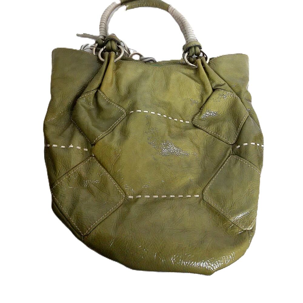 Stefano Bravo Vintage Green Leather Fringe Tassel Stitch Shoulder Hobo Bag READ